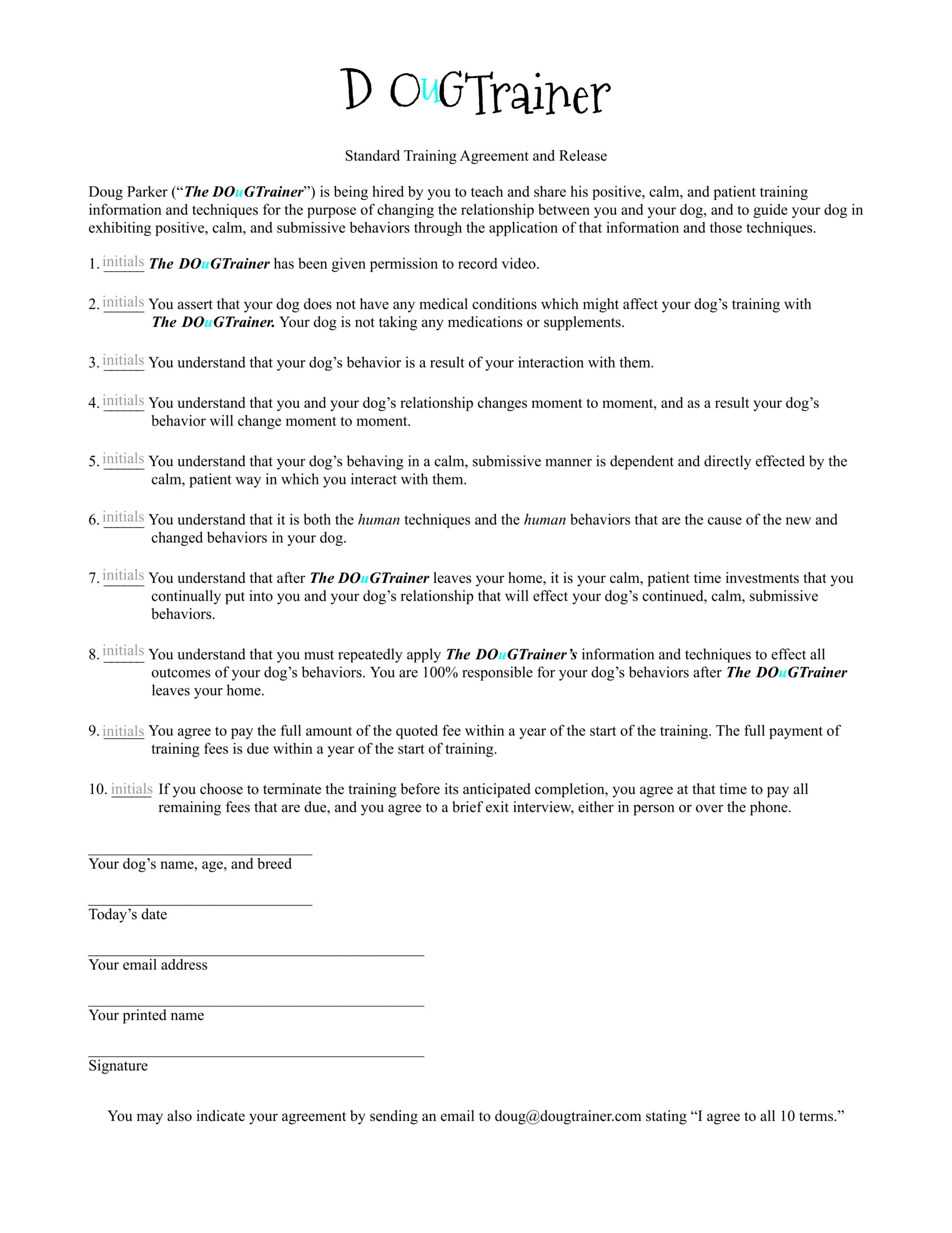 DOuGTrainer Release Form in PDF format for download